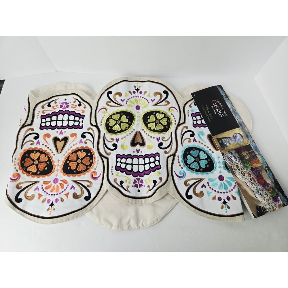 Cynthia Rowley Curious New York table‎ runner day of the dead sugar skulls NEW